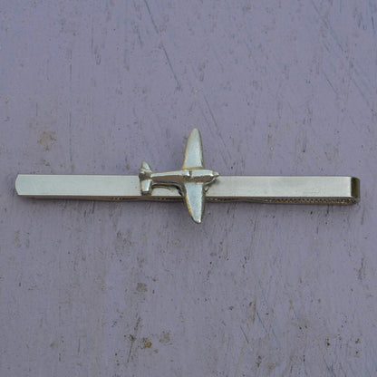 Spitfire Tie Clip (Aircraft Design), Handcast Pewter Tie Clip, Polished Finish