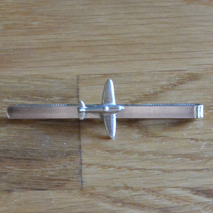 Spitfire Tie Clip (Aircraft Design), Handcast Pewter Tie Clip, Polished Finish