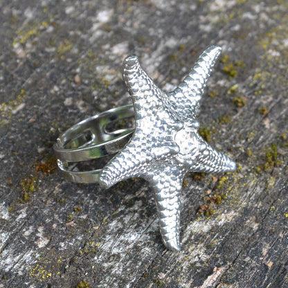 Starfish Statement Ring, Starfish Ring, Adjustable Ring, Handmade, in Fine Pewter, by William Sturt