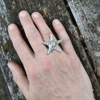 Starfish Statement Ring, Starfish Ring, Adjustable Ring, Handmade, in Fine Pewter, by William Sturt