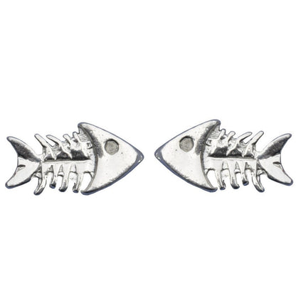 Fish Skeleton Cufflinks, Handcast Pewter Cufflinks, Polished Finish