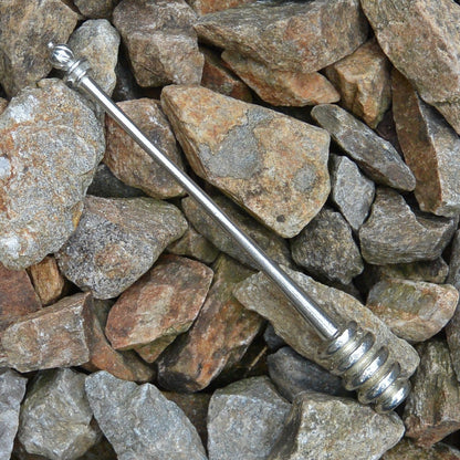 Honey Dipper With Turned Knob, Handcast, In Fine Pewter, By William Sturt. 15cm.
