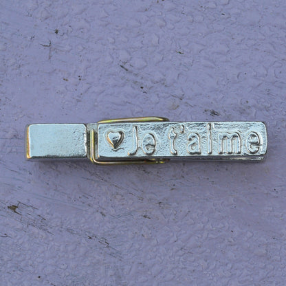 Je T'Aime (I Love You) Clothes Peg Paper Weight, Poly Paper Weight, Three Hearts Photo Peg, Handmade, in Fine Pewter, by William Sturt