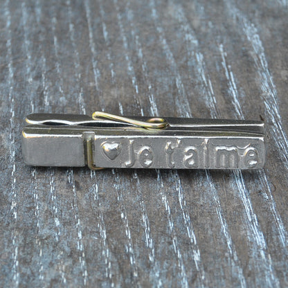 Je T'Aime (I Love You) Clothes Peg Paper Weight, Poly Paper Weight, Three Hearts Photo Peg, Handmade, in Fine Pewter, by William Sturt