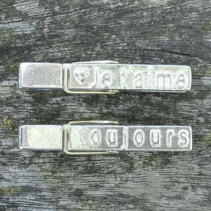 Je T'Aime (I Love You) Clothes Peg Paper Weight, Poly Paper Weight, Three Hearts Photo Peg, Handmade, in Fine Pewter, by William Sturt