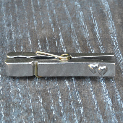 Two Hearts Clothes Peg Fridge Magnet, Hearts Fridge Magnet Peg, Handmade, in Fine Pewter, by William Sturt