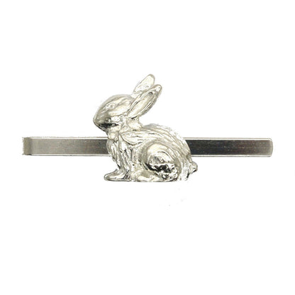 Rabbit Tie Clip, Facing Left, Handcast Pewter Tie Clip, Polished Finish