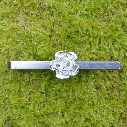 Rose Tie Clip (Flower Design), Handcast Pewter Tie Clip, Polished Finish