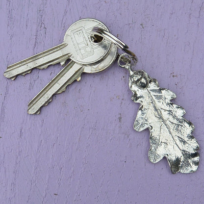 Oak Leaf Keyring, Acorn and Oak Key Fob, Handmade, by William Sturt, in Fine Pewter