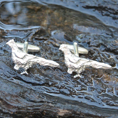Pheasant Cufflinks, Handcast Pewter Cufflinks, Polished Finish