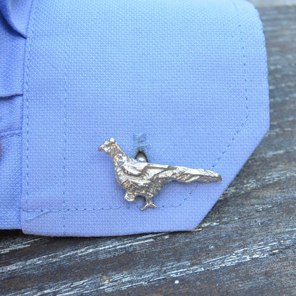 Pheasant Cufflinks, Handcast Pewter Cufflinks, Polished Finish