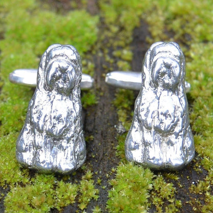 Old English Sheepdog Cufflinks, Handcast Pewter Cufflinks, Polished Finish