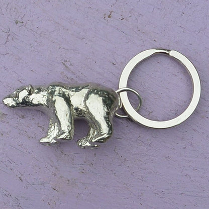 Polar Bear Keyring, Polar Bear Keychain, Handmade, by William Sturt, in Fine Pewter