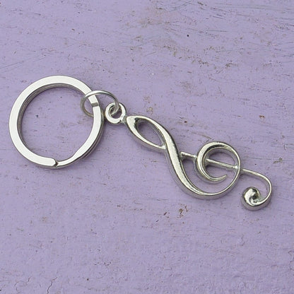 Treble Clef Keyring, Treble Clef Keychain, Handmade, by William Sturt, in Fine Pewter