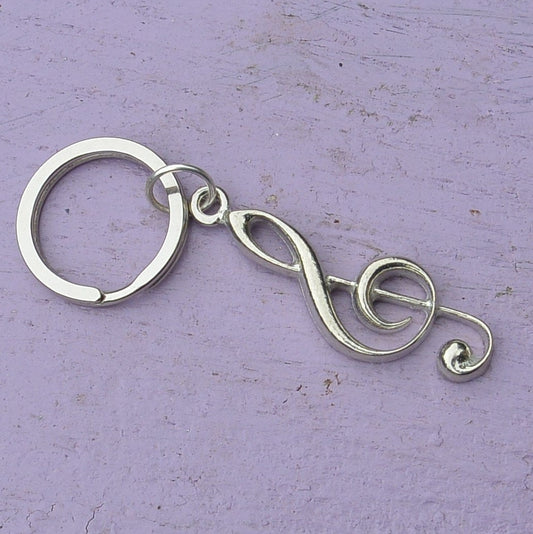 Treble Clef Keyring, Treble Clef Keychain, Handmade, by William Sturt, in Fine Pewter