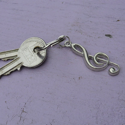 Treble Clef Keyring, Treble Clef Keychain, Handmade, by William Sturt, in Fine Pewter