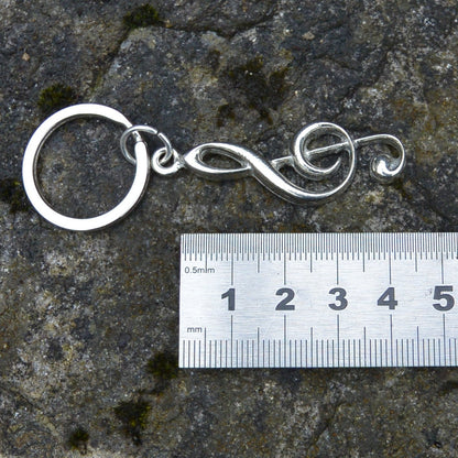Treble Clef Keyring, Treble Clef Keychain, Handmade, by William Sturt, in Fine Pewter