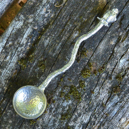 Robin on Twig Sugar Spoon With Round Bowl, Handcast, in Fine Pewter, by William Sturt