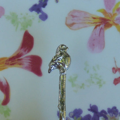 Robin on Twig Sugar Spoon With Round Bowl, Handcast, in Fine Pewter, by William Sturt