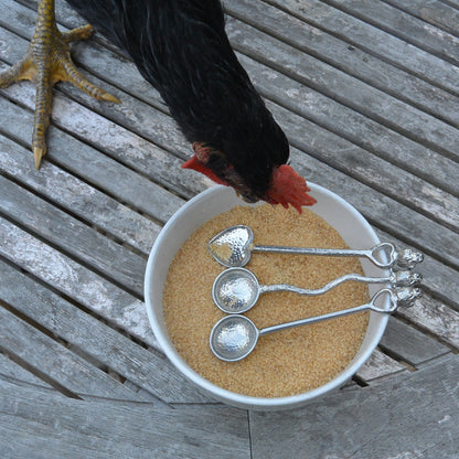 Robin on Heart Sugar Spoon With Round Bowl, Handcast, in Fine Pewter, by William Sturt