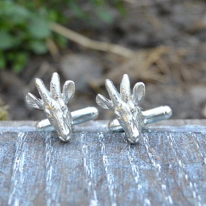 Goat Cufflinks (Small Design), Handcast Pewter Cufflinks, Polished Finish