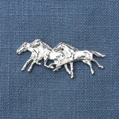 Horse Brooch (Racing Horses), Handcast Pewter, Polished Finish
