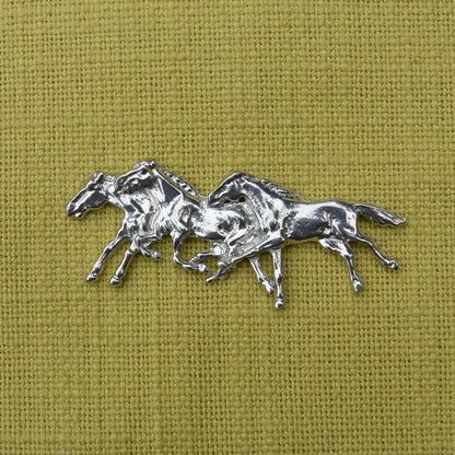 Horse Brooch (Racing Horses), Handcast Pewter, Polished Finish