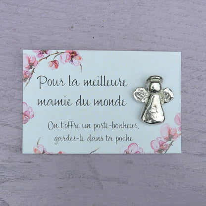 French Granny Angel Charm on Inspirational Card, Handmade in Fine Pewter, by William Sturt