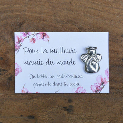 French Granny Angel Charm on Inspirational Card, Handmade in Fine Pewter, by William Sturt