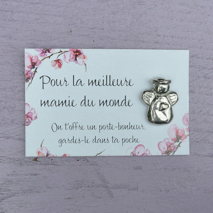 French Granny Angel Charm on Inspirational Card, Handmade in Fine Pewter, by William Sturt