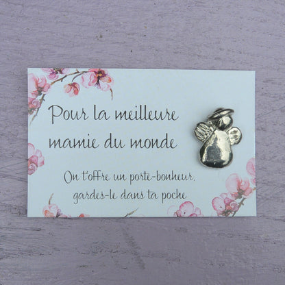 French Granny Angel Charm on Inspirational Card, Handmade in Fine Pewter, by William Sturt
