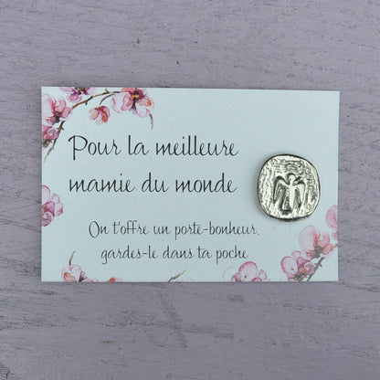 French Granny Angel Charm on Inspirational Card, Handmade in Fine Pewter, by William Sturt