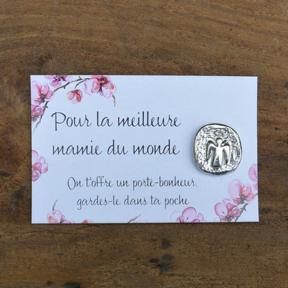 French Granny Angel Charm on Inspirational Card, Handmade in Fine Pewter, by William Sturt