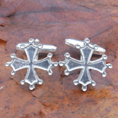 Occitan Cross Cufflinks, Handcast Pewter Cufflinks, Polished Finish
