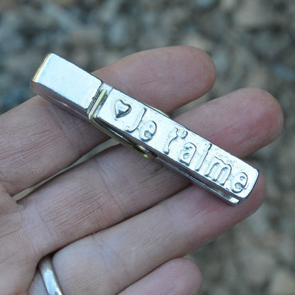 Je T'Aime (I Love You) Clothes Peg Fridge Magnet, Fridge Magnet Peg, Handmade, in Fine Pewter, by William Sturt
