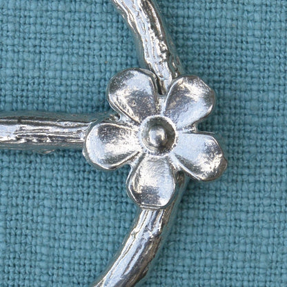 Two Daisy Scarf Ring, Oak Twig Circle, Handcast Pewter, Polished Finish