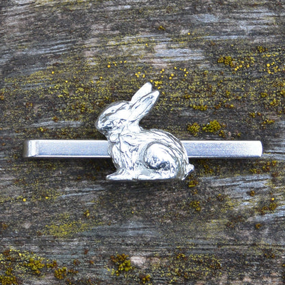 Rabbit Tie Clip, Facing Left, Handcast Pewter Tie Clip, Polished Finish