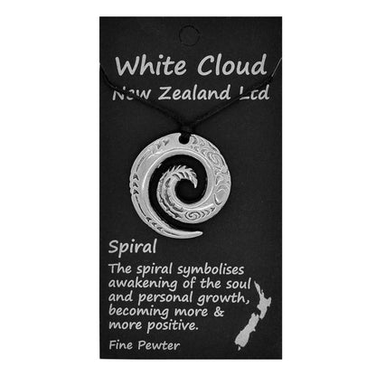 Spiral Pendant Necklace, Engraved Spiral Design, Handcast Pewter on Adjustable Waxed Cord