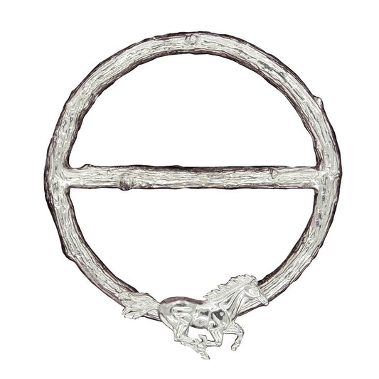 Cantering Horse Scarf Ring, Oak Twig Circle, Handcast Pewter, Polished Finish