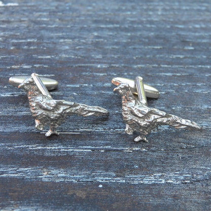 Pheasant Cufflinks, Handcast Pewter Cufflinks, Polished Finish
