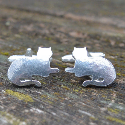 Cat Cufflinks & Tie Clip Set, Handcast, in Fine Pewter, by William Sturt