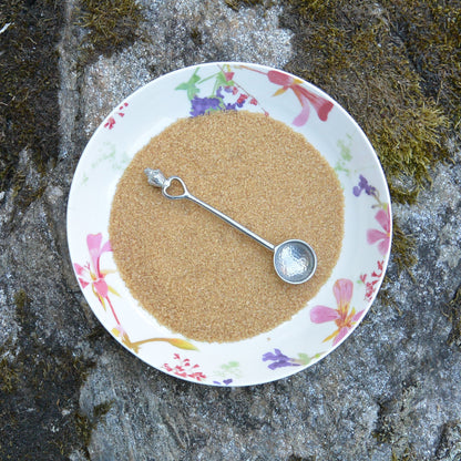 Robin on Heart Sugar Spoon With Round Bowl, Handcast, in Fine Pewter, by William Sturt