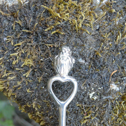 Robin and Heart Sugar Spoon, Handcast, in Fine Pewter, by William Sturt