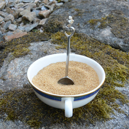 Robin on Heart Sugar Spoon With Round Bowl, Handcast, in Fine Pewter, by William Sturt