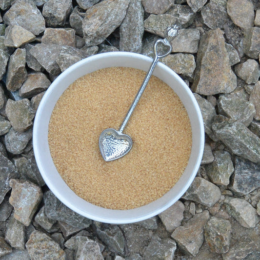 Robin and Heart Sugar Spoon, Handcast, in Fine Pewter, by William Sturt