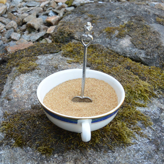 Robin and Heart Sugar Spoon, Handcast, in Fine Pewter, by William Sturt