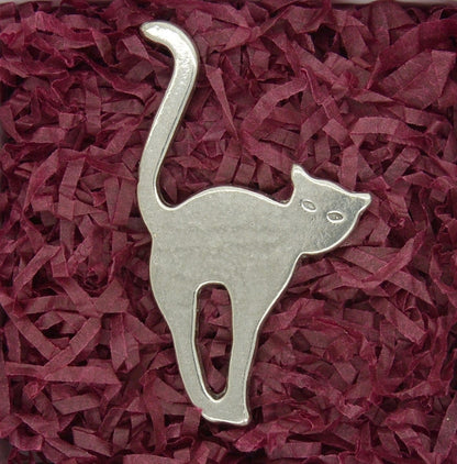 Arched Cat Scarf Ring, Handcast Pewter, Polished Finish