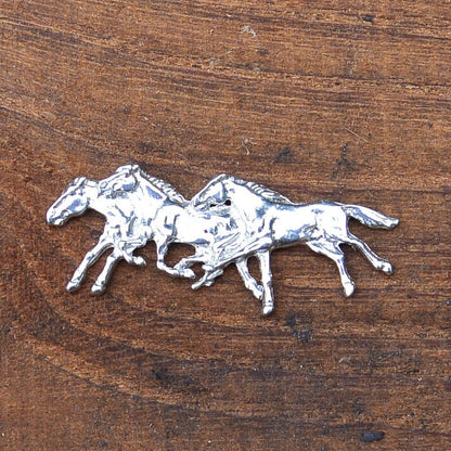 Horse Brooch (Racing Horses), Handcast Pewter, Polished Finish