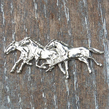 Horse Brooch (Racing Horses), Handcast Pewter, Polished Finish
