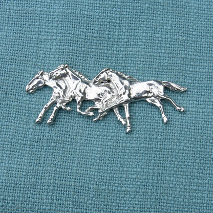 Horse Brooch (Racing Horses), Handcast Pewter, Polished Finish